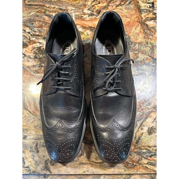 Tod’s Men’s lace up Brogues Derby shoes black size 9 Italian leather EUC sold ou - Picture 3 of 16
